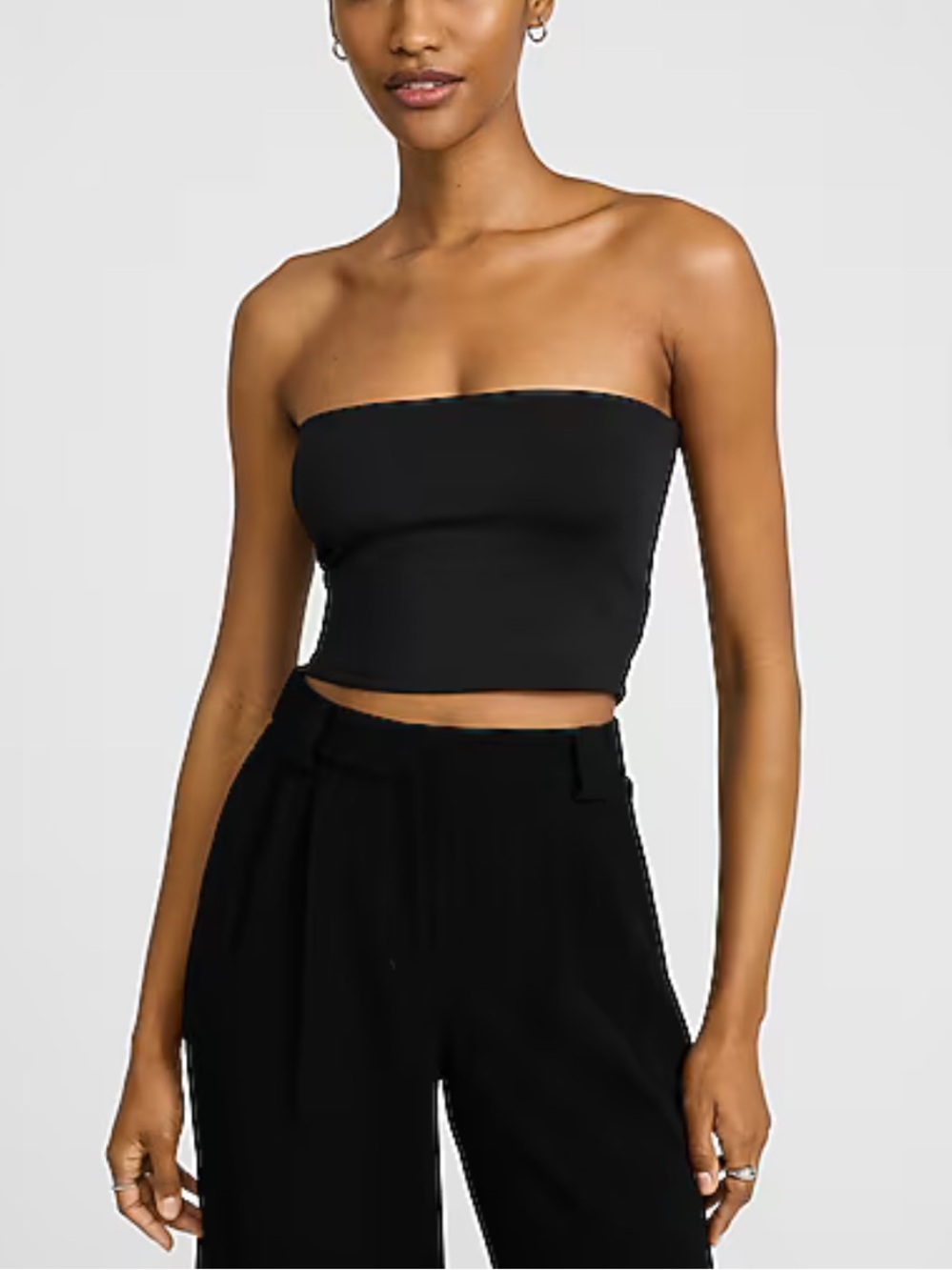 Express Body Contour High Compression Tube Cropped Top Built-in Bra Black Medium
